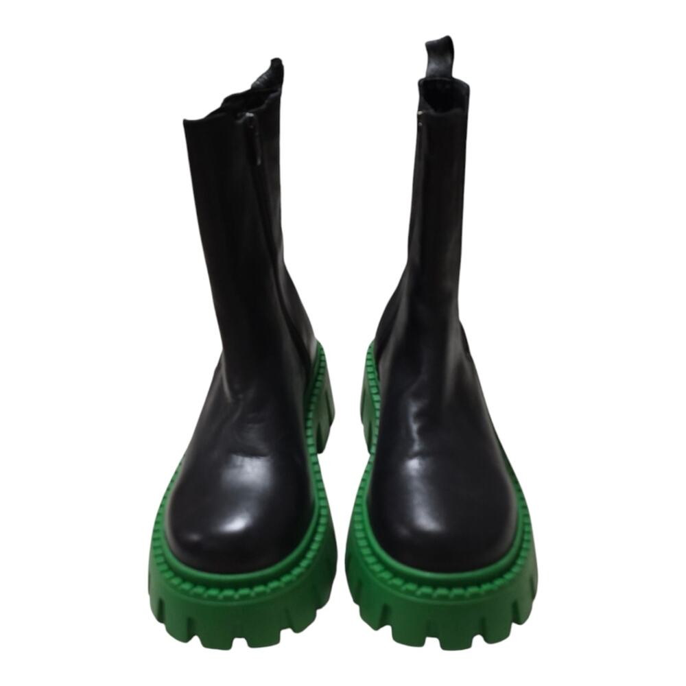 Steve Madden Charges Black Green Sole Leather Zip Up‎ Chunky Boots size 7 New - Picture 10 of 14
